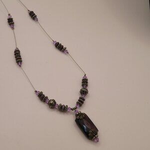 Silver Tone Purple Beaded Necklace